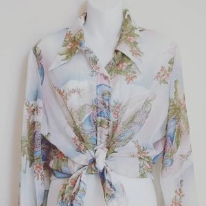 Vintage Sheer 70s Tropical Button Up